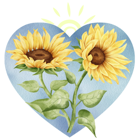 joy - two sunflowers within a blue heart LucindaCurran.com